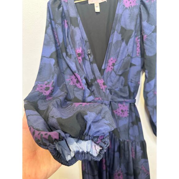 HUTCH Women's Purple Floral Wrap Long Sleeve Lima A-Line Dress Size Extra Large - Picture 7 of 15